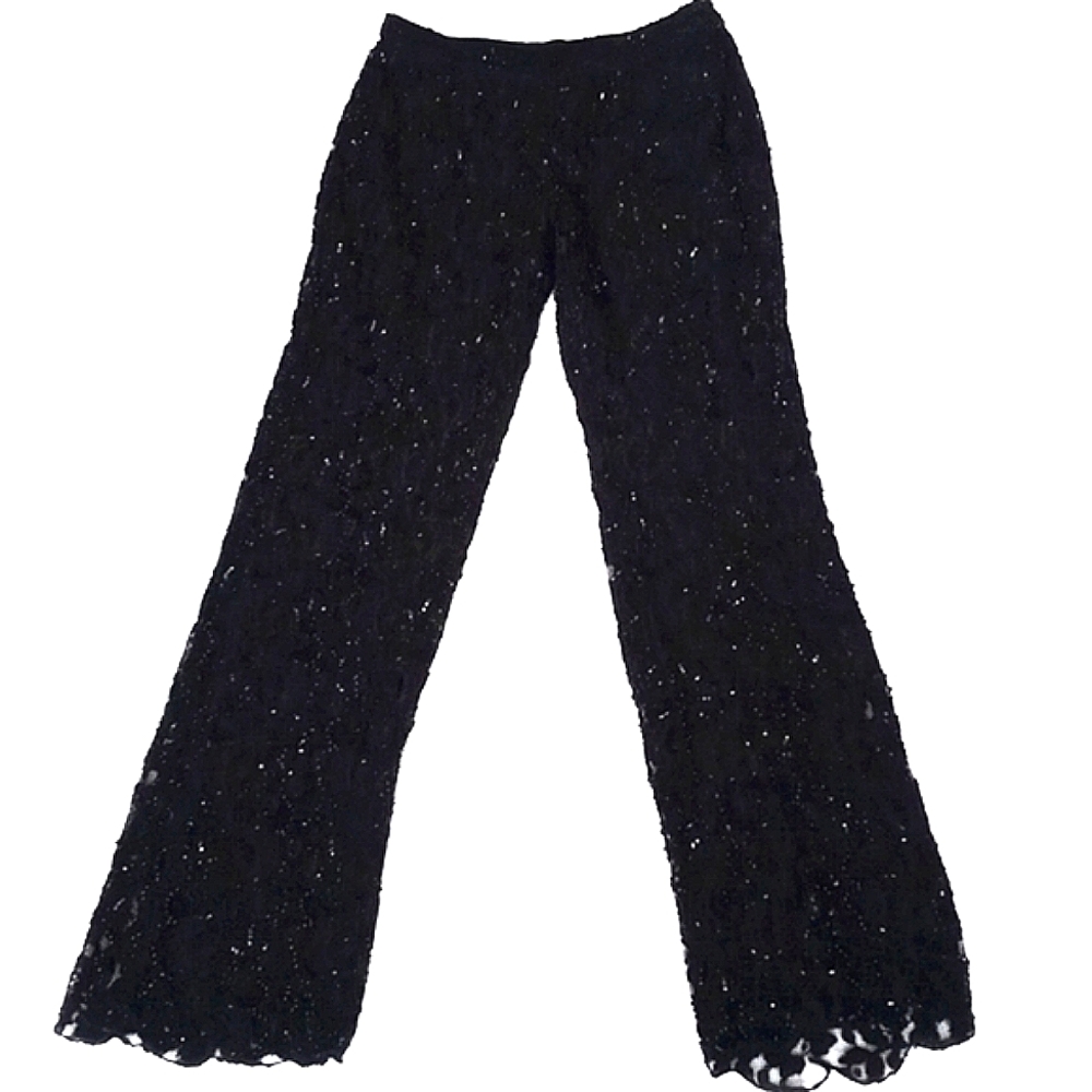 I.N.C Elegant Women’s Black Beaded Lace Beautifully Scalloped Hem Unique Pants 6
